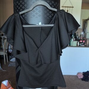 Unique Vintage Black Flutter Sleeve Blouse